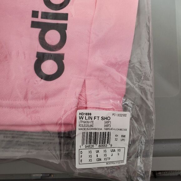 Adidas Womens Sz XSmall Shorts Training Essentials Slim Logo HD1699 Pink NWT - Picture 4 of 10